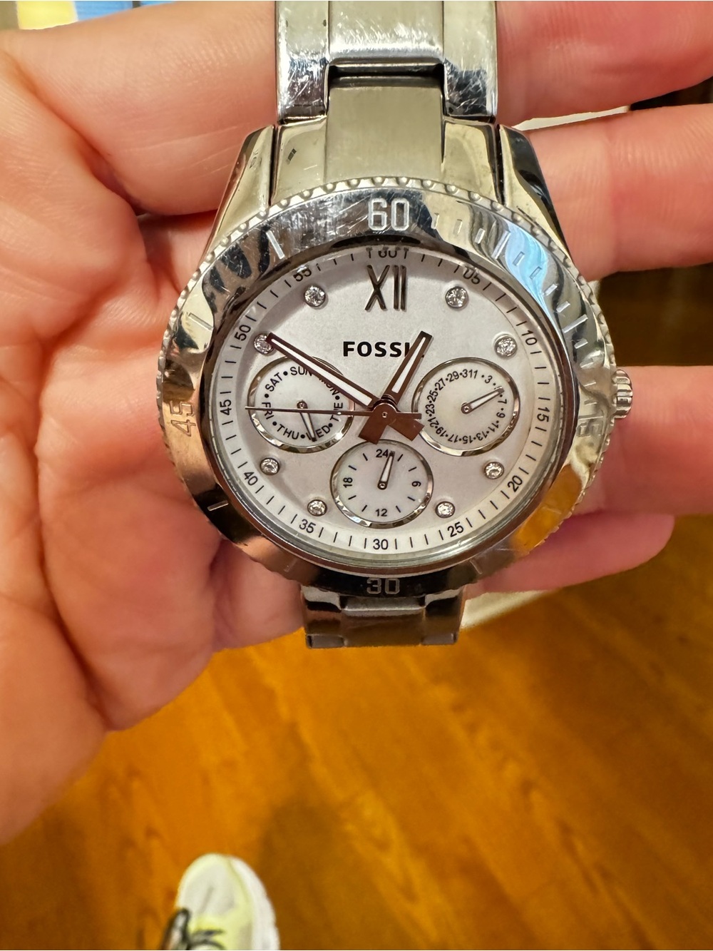 Fossil Women’s Stainless Steel Silver Chronograph Watch